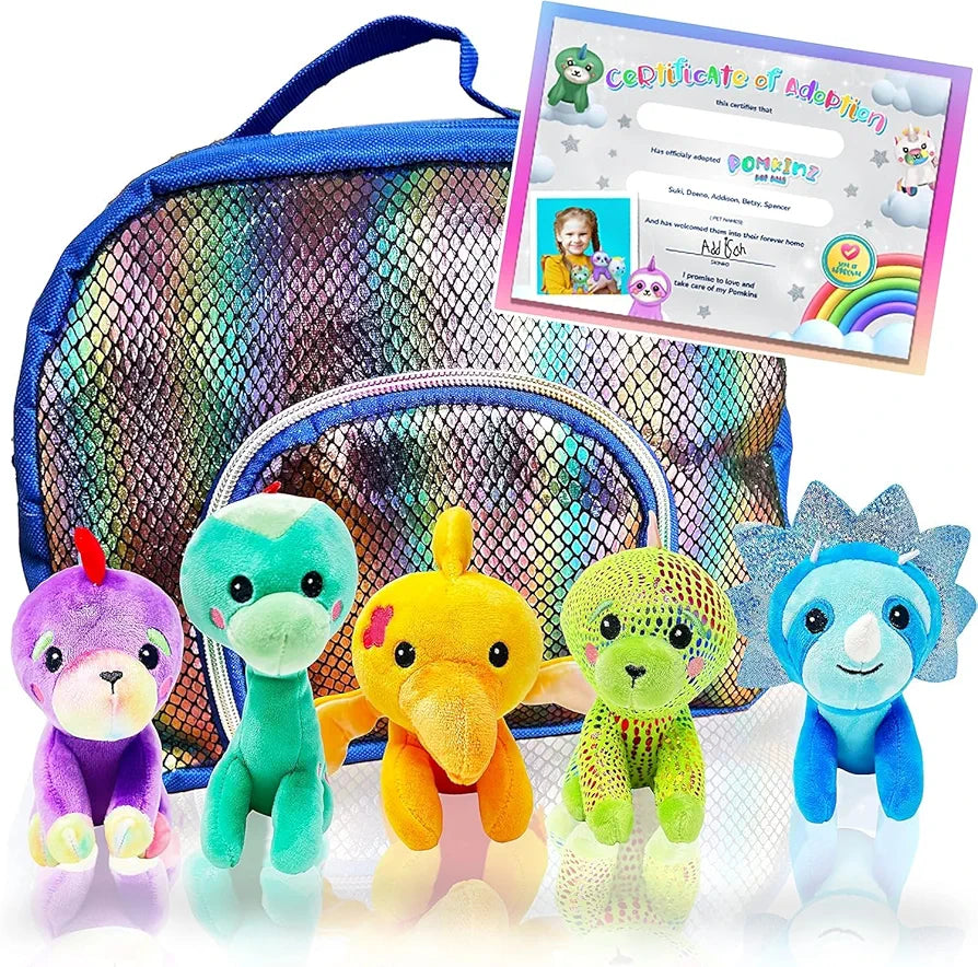 5-Pack Adorable Plush Dinosaur Toys with Carrying Case - Soft Dino Stuffed Animals for Kids