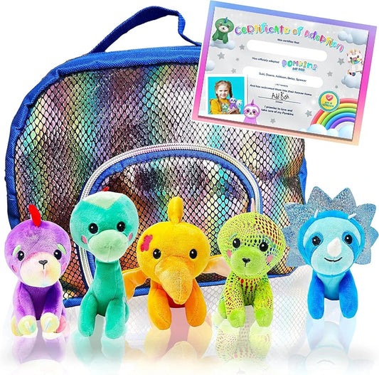 5-Pack Adorable Plush Dinosaur Toys with Carrying Case - Soft Dino Stuffed Animals for Kids