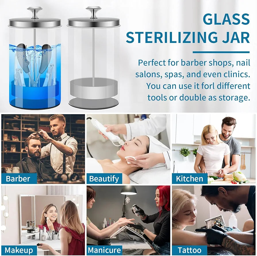 Nail Tool Disinfectant Jar - 21Oz Glass Sterilizer with Removable Strainer Tray - for Manicure & Barber Supplies Storage and OrganizationDisinfectant Jar