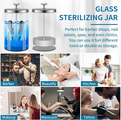 Nail Tool Disinfectant Jar - 21Oz Glass Sterilizer with Removable Strainer Tray - for Manicure & Barber Supplies Storage and OrganizationDisinfectant Jar