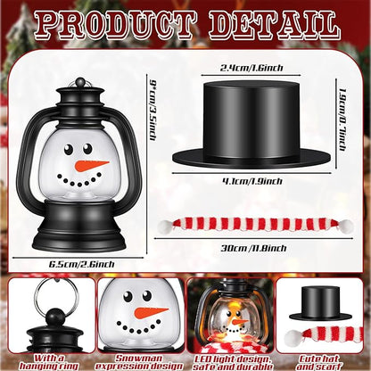 24 Set Christmas Mini Lantern with LED Candle Snowman Lanterns Decorations with Hat and Scarf Christmas Snowman Gift Portable Snowman Tabletop Centerpiece for Winter Christmas Party Decoration