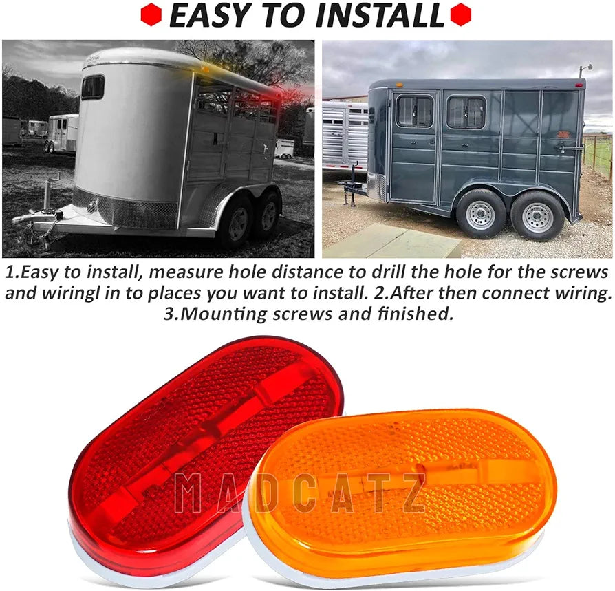 MADCATZ 5 Red + 7 Amber 4 Inch Oblong Side Marker Trailer Indicator Lights 6 LED Clearance Lamp Pickup Caravan Tow Truck Van RV Bus Lorry ATV 12V DC TT12