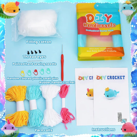 Whale Crochet Kit for Beginners - 2 Pack Cute Animal Starter Set with Video