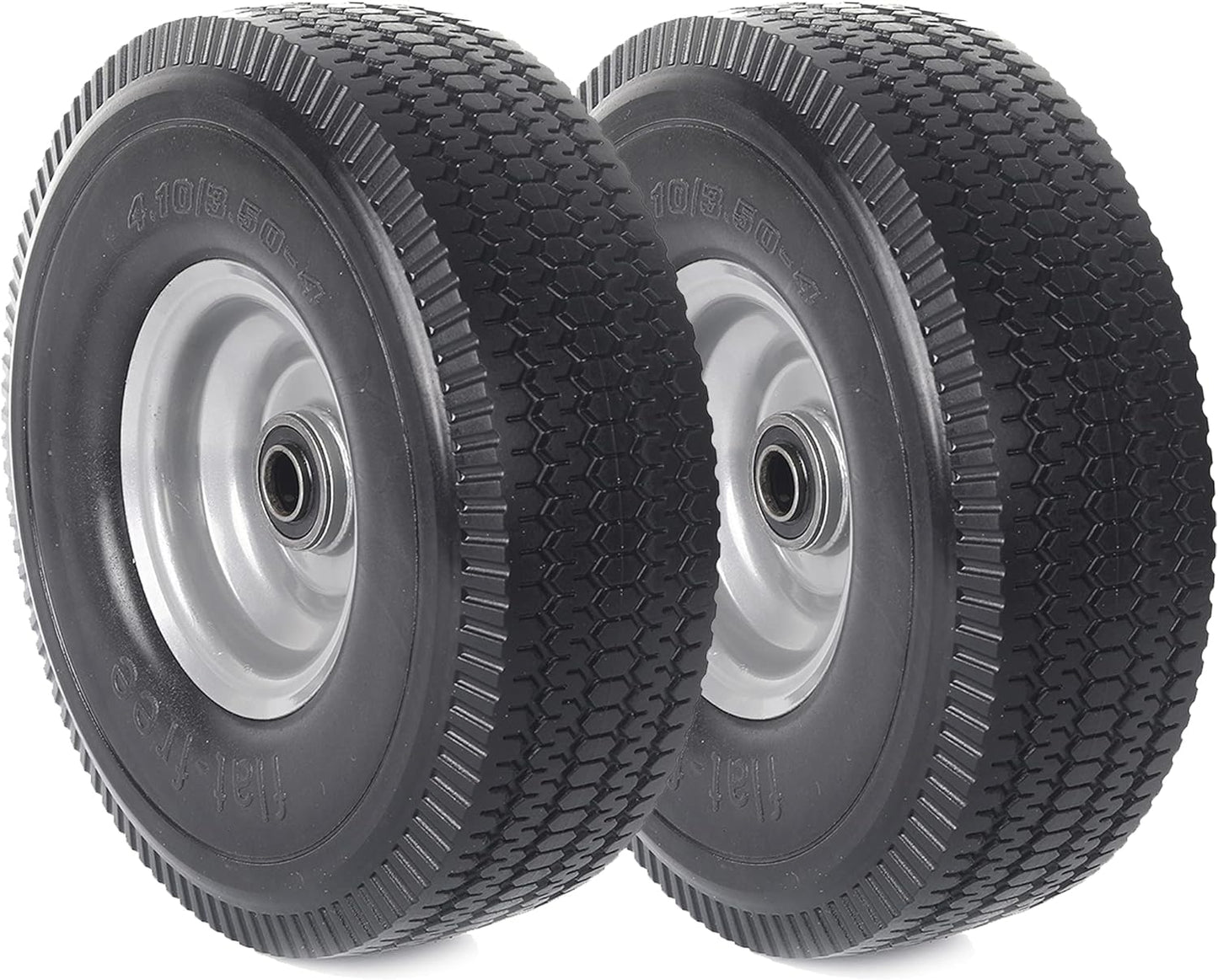 AR-PRO  10-Inch Solid Wheel Replacement - 4.10/3.50-4 Flat Free Tire and Wheel with 5/8 extra 3/4 &1/2 Bearings and 2.2" Offset Hub - Compatible with Hand Truck, Generator, Gorilla Carts