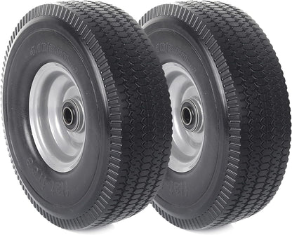 AR-PRO  10-Inch Solid Wheel Replacement - 4.10/3.50-4 Flat Free Tire and Wheel with 5/8 extra 3/4 &1/2 Bearings and 2.2" Offset Hub - Compatible with Hand Truck, Generator, Gorilla Carts