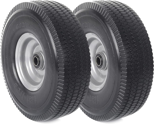 AR-PRO  10-Inch Solid Wheel Replacement - 4.10/3.50-4 Flat Free Tire and Wheel with 5/8 extra 3/4 &1/2 Bearings and 2.2" Offset Hub - Compatible with Hand Truck, Generator, Gorilla Carts