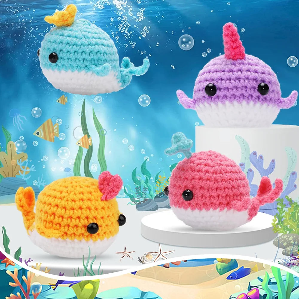 Whale Crochet Kit for Beginners - 2 Pack Cute Animal Starter Set with Video