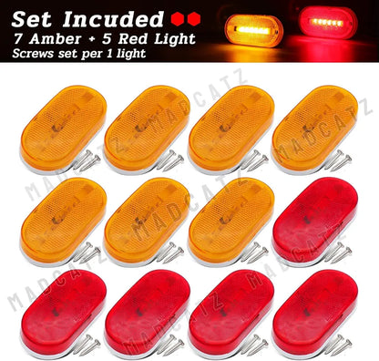 MADCATZ 5 Red + 7 Amber 4 Inch Oblong Side Marker Trailer Indicator Lights 6 LED Clearance Lamp Pickup Caravan Tow Truck Van RV Bus Lorry ATV 12V DC TT12