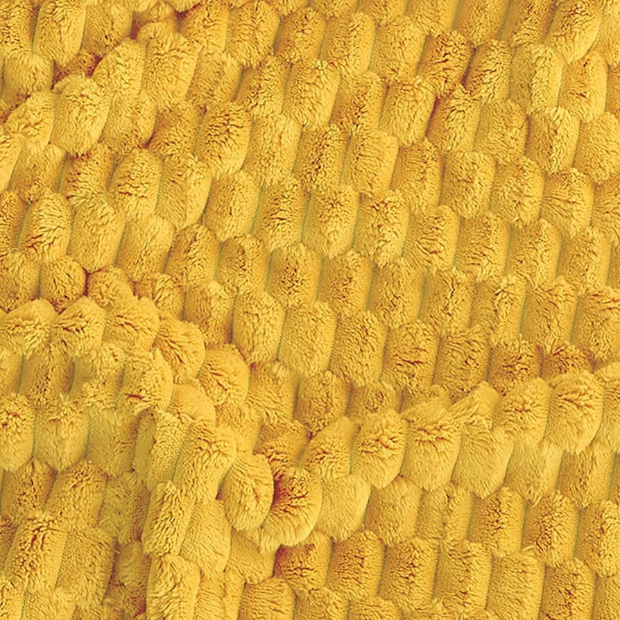 Super Soft Fleece Twin Blanket 50x70 Inches for Couch, Premium Silky with 3D Imitation Turtle Shell Jacquard Decorative Blankets, Lightweight and Cozy for Sofa.Yellow
