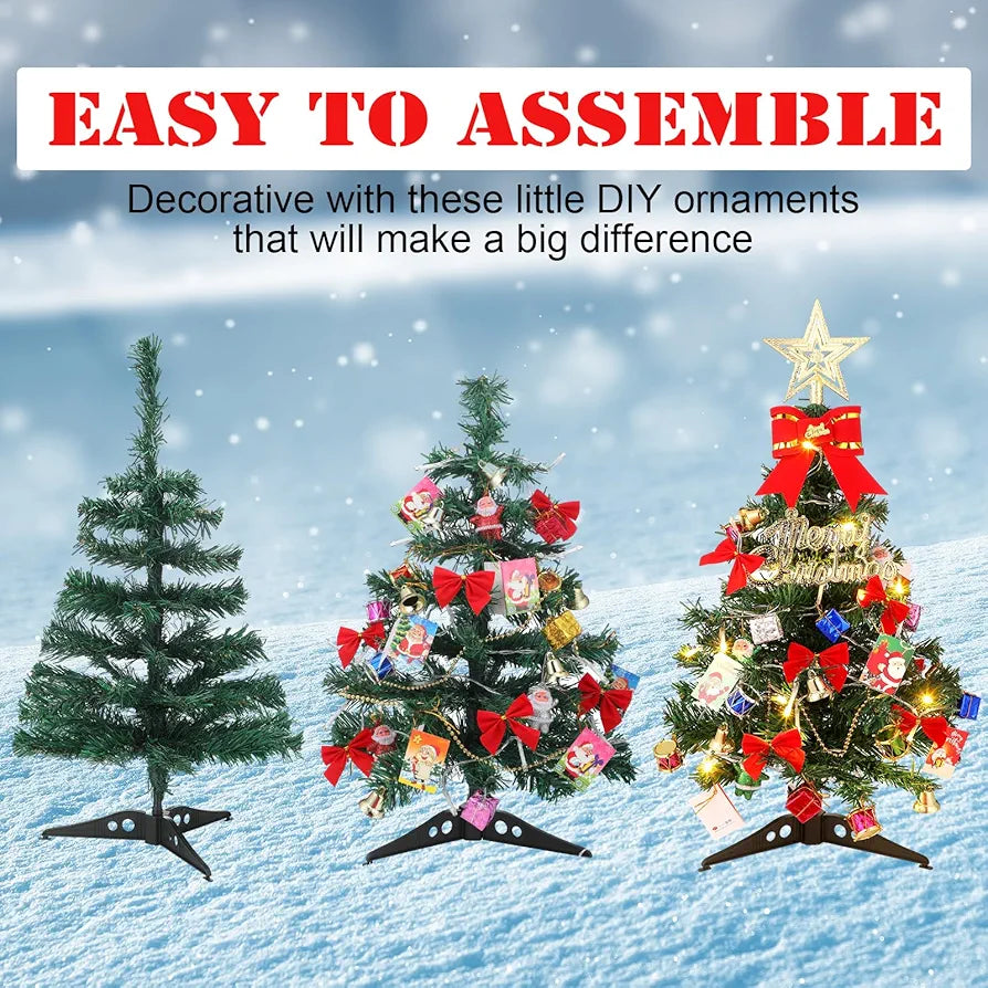 Hiboom 2 Pcs 24 Inches Mini Christmas Tree with LED Lights Tabletop Prelit Star Treetopper Small Christmas Tree Decorated Gift Boxes Hanging Ornaments for Xmas Winter Holiday DIY Decorations