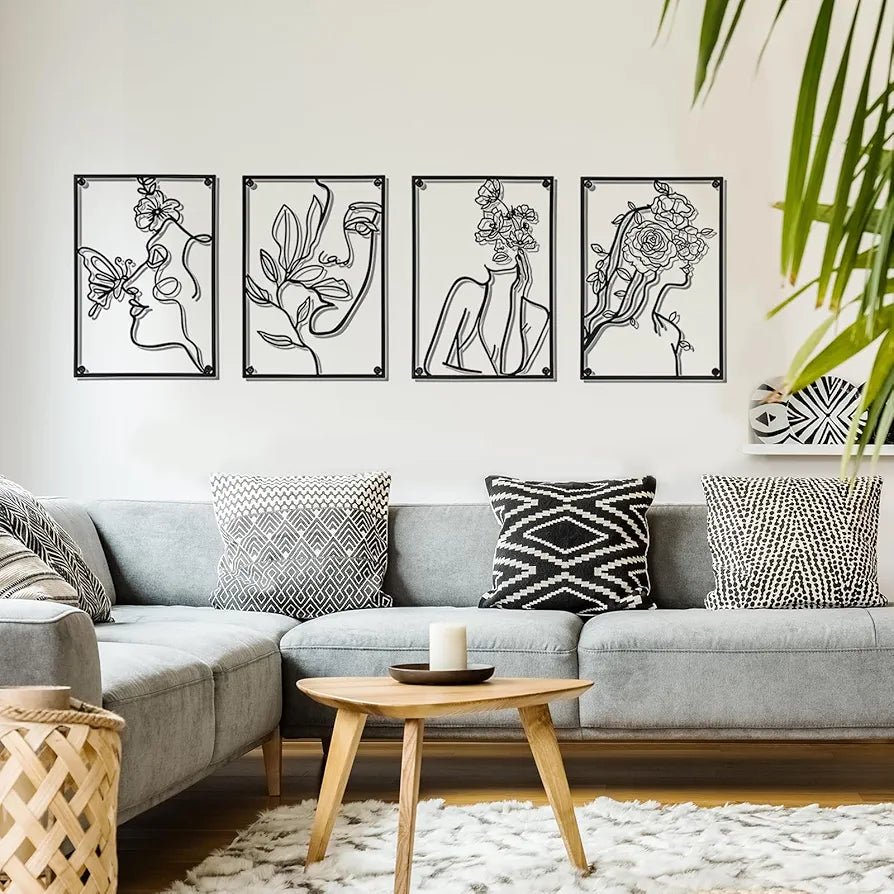 Walasis Large Wall Decor Woman Silhouette - Black Female Wall Art for Living Room Minimalist Modern Hanging Sculpture Abstract Metal Face Line for Bedroom Bathroom