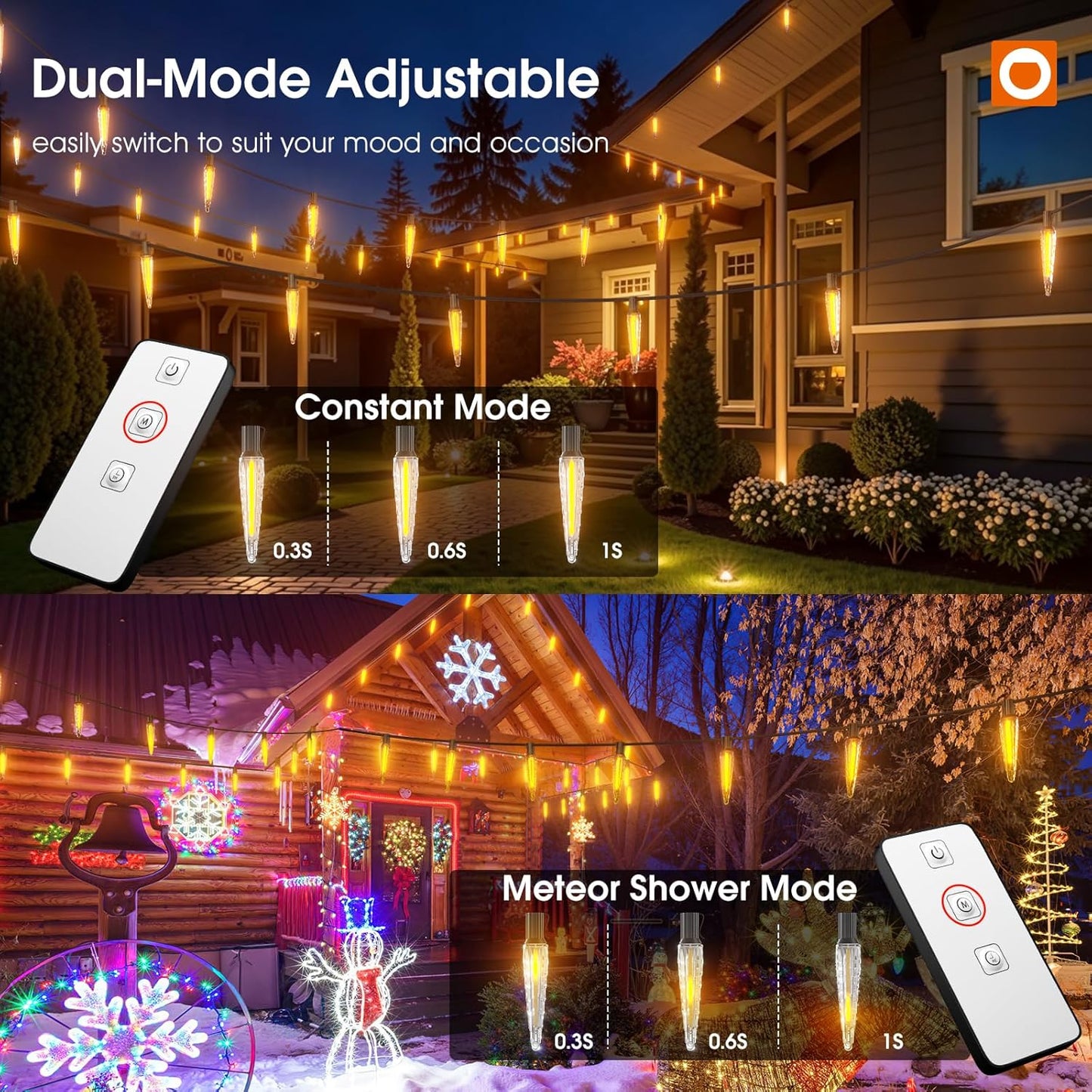 Addlon 100FT Christmas Lights Outdoor with Remote, Meteor Shower Lights