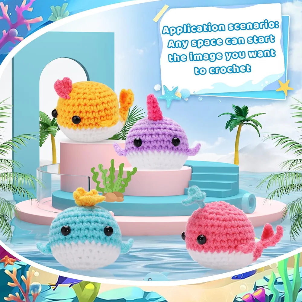 Whale Crochet Kit for Beginners - 2 Pack Cute Animal Starter Set with Video