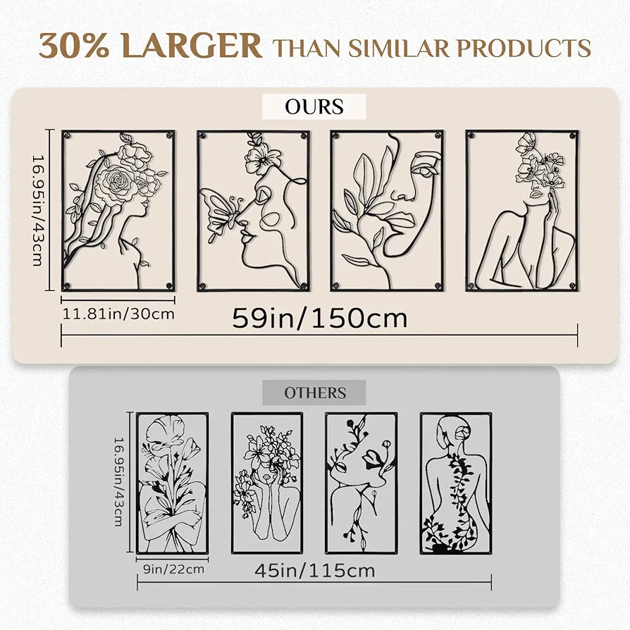 Walasis Large Wall Decor Woman Silhouette - Black Female Wall Art for Living Room Minimalist Modern Hanging Sculpture Abstract Metal Face Line for Bedroom Bathroom
