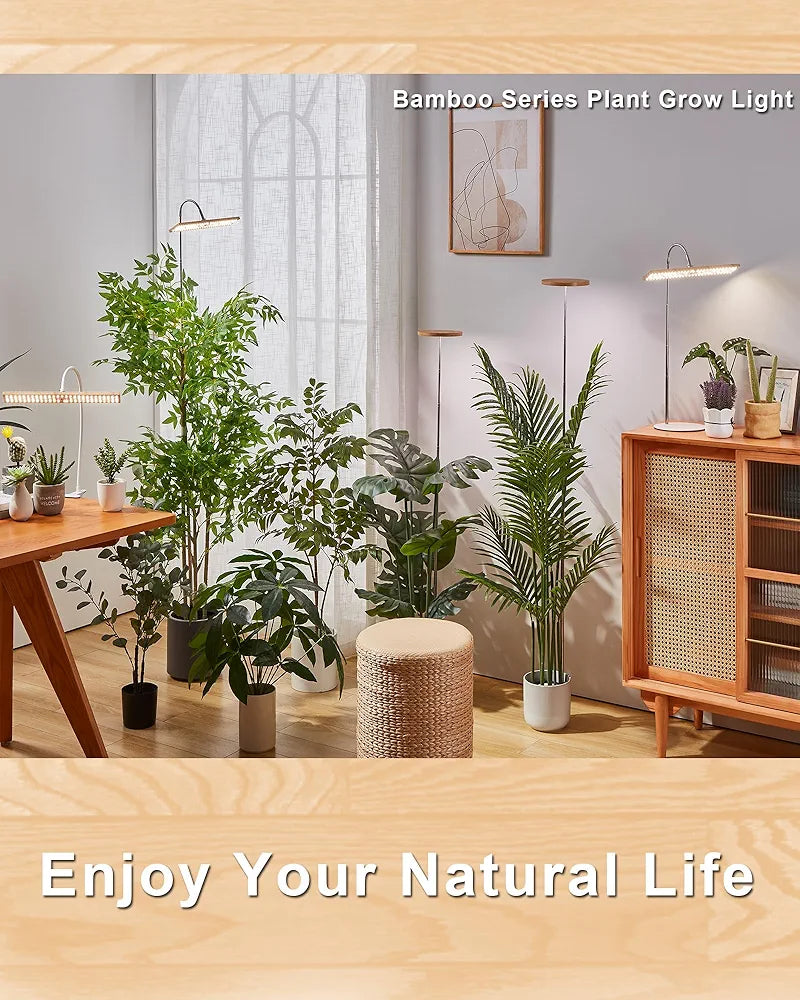 Grow Lights for Indoor Plants Full Spectrum, Eco-Friendly Bamboo Design, Height Adjustable, Automatic Timer with 8/12/16H,Ideal for Plant Lights for Indoor Growing  