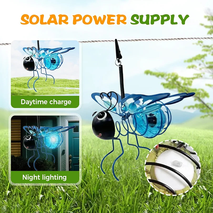 Solar Bee Lights - Metal Garden Decor for Patio, Balcony, Yard