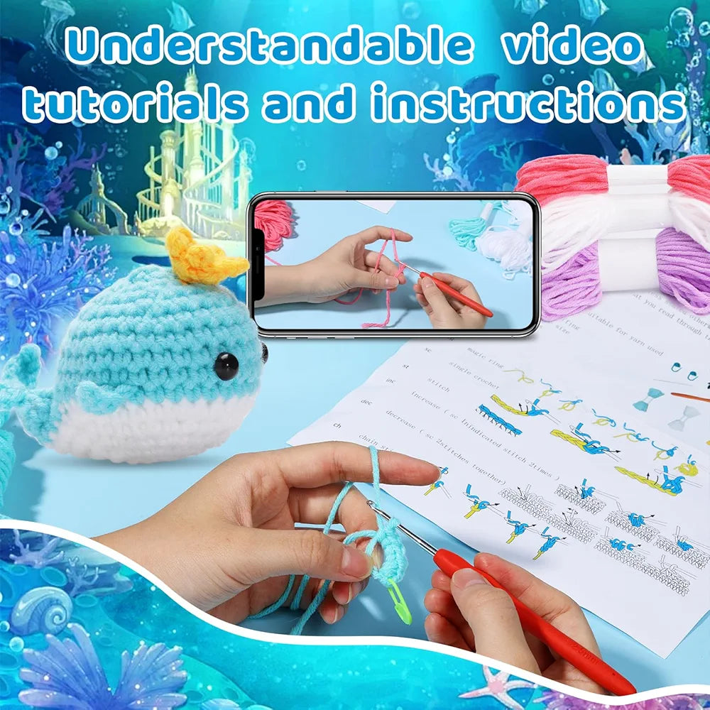 Whale Crochet Kit for Beginners - 2 Pack Cute Animal Starter Set with Video
