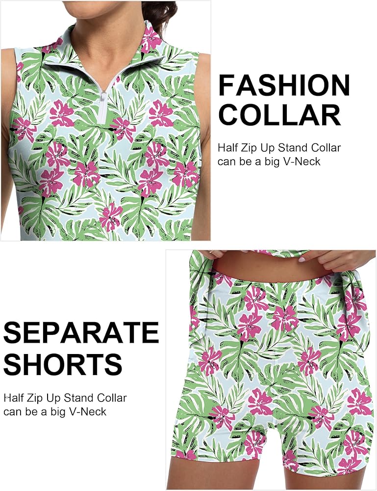 Tennis Dress for Women Athletic Golf Dress with Built in Separate Shorts Backless Workout Dress with Adjustable Straps Red Flowers