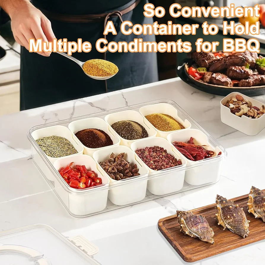 Premium Divided Serving Tray with Lid & Handle - 8 Compartment Snackle Box for Charcuterie, Snacks, Fruits & More!