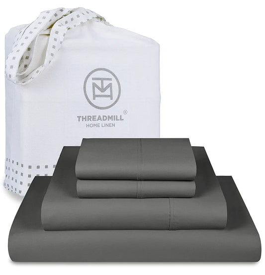 Threadmill Luxury 800 Thread Count Full Size 100% Cotton Sheets - Dark Grey Sateen Weave Bed-Sheets, Better Than Egyptian Cotton, 4 Pc Solid Bedding Set, Fits 16" Deep Pocket