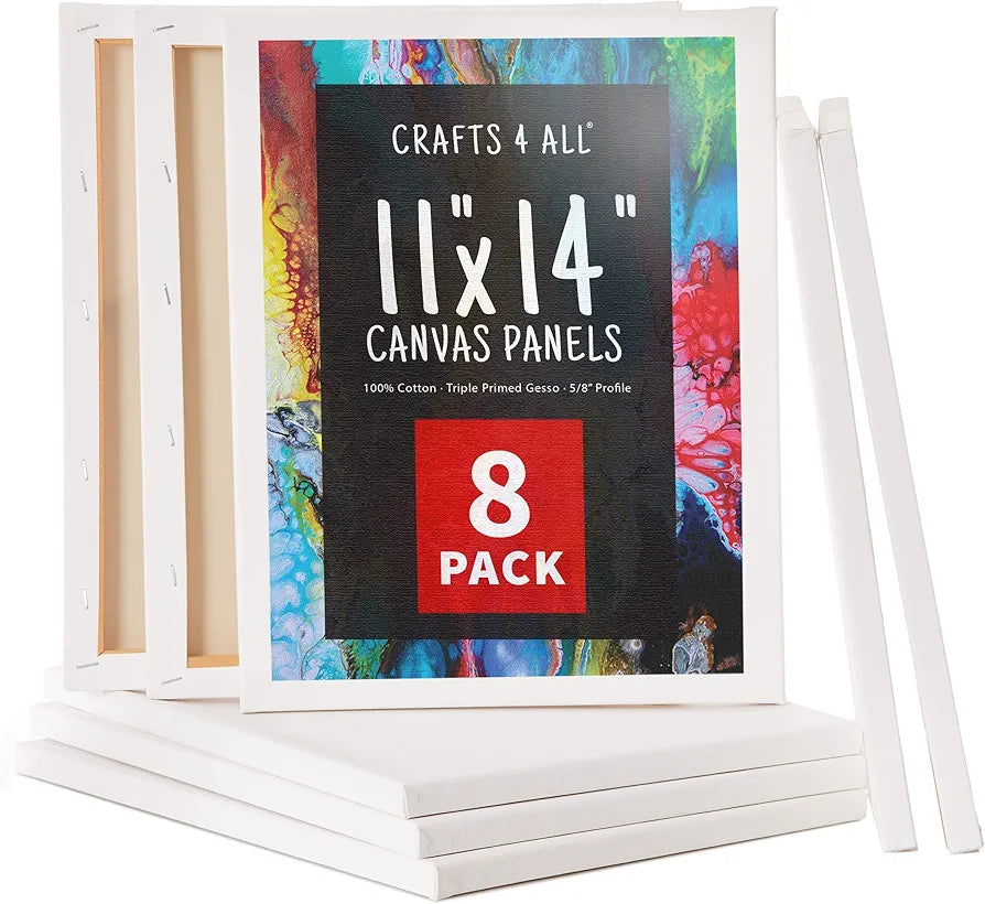 Crafts 4 All Stretched Canvas Boards for Painting - 8 Pack of 11x14 Blank Art Canvases, Framed Canvas for Painting with Acrylic & Oil Paint, Pencil, Pastels, Charcoal