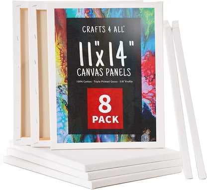 Crafts 4 All Stretched Canvas Boards for Painting - 8 Pack of 11x14 Blank Art Canvases, Framed Canvas for Painting with Acrylic & Oil Paint, Pencil, Pastels, Charcoal