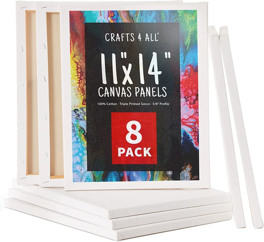 Crafts 4 All Stretched Canvas Boards for Painting - 8 Pack of 11x14 Blank Art Canvases, Framed Canvas for Painting with Acrylic & Oil Paint, Pencil, Pastels, Charcoal