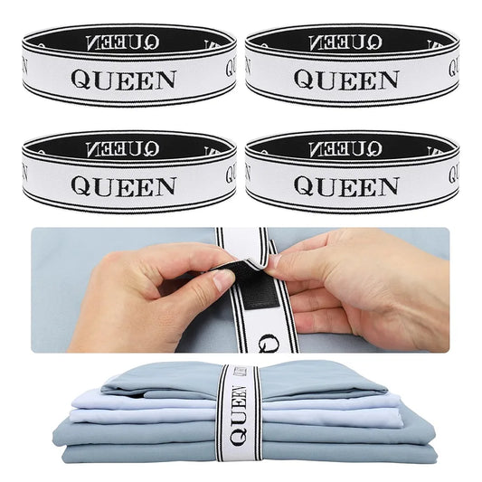 ORGANIZE YOUR LINEN CLOSET: Adjustable Bed Sheet Organizer Bands with Velcro & Labels - Keep Bedding Tidy!