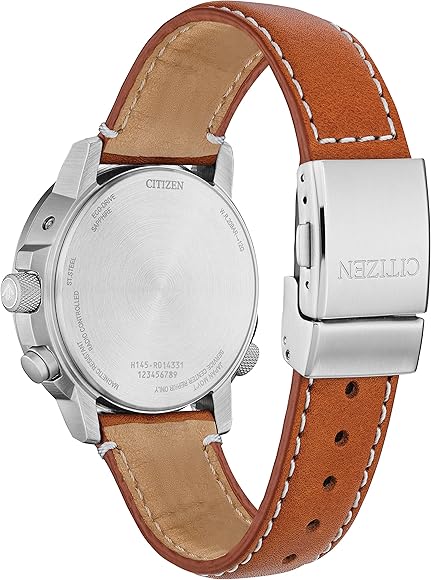 Citizen Men's Eco-Drive Promaster Air Skyhawk Atomic Time Keeping Watch in Super Titanium with Brown Leather Strap, Blue Dial 