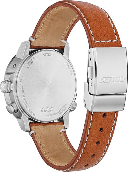 Citizen Men's Eco-Drive Promaster Air Skyhawk Atomic Time Keeping Watch in Super Titanium with Brown Leather Strap, Blue Dial 