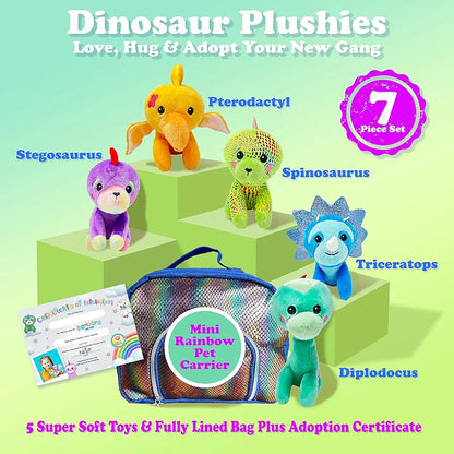 5-Pack Adorable Plush Dinosaur Toys with Carrying Case - Soft Dino Stuffed Animals for Kids