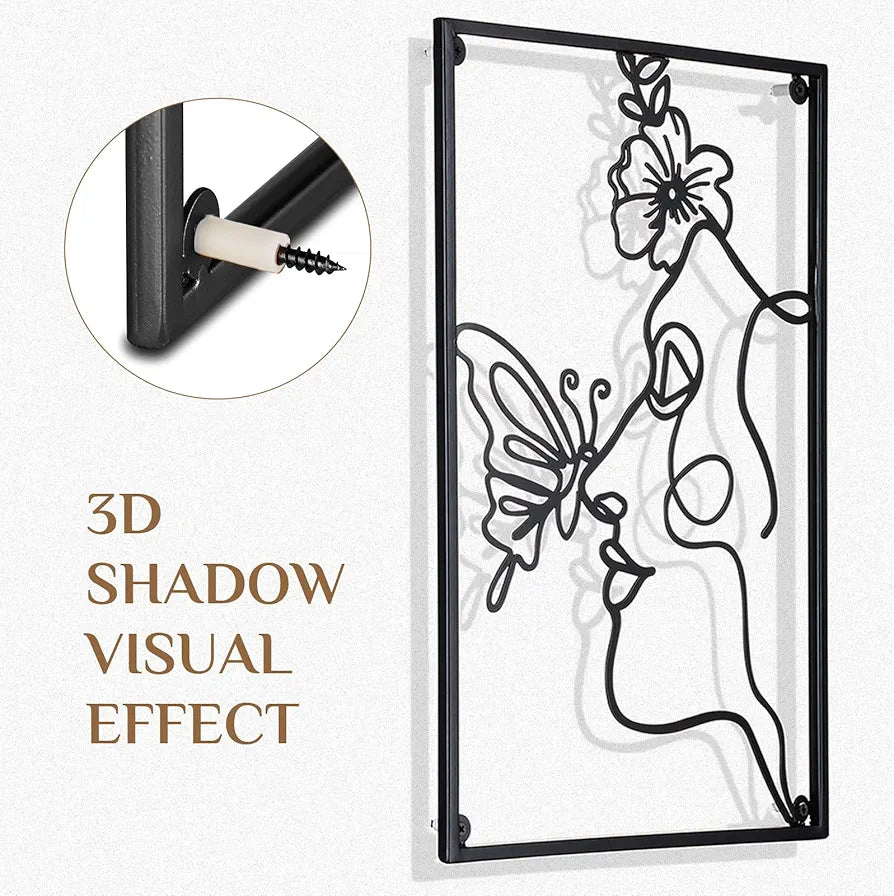 Walasis Large Wall Decor Woman Silhouette - Black Female Wall Art for Living Room Minimalist Modern Hanging Sculpture Abstract Metal Face Line for Bedroom Bathroom