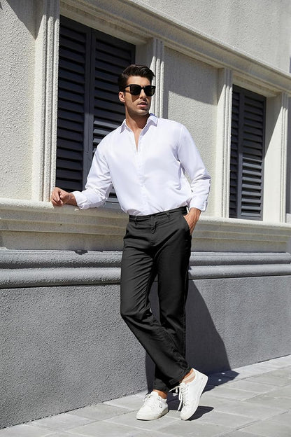 Men's Classic-Fit Straight Casual Fashion Non-Stretch Cotton Chino Pants