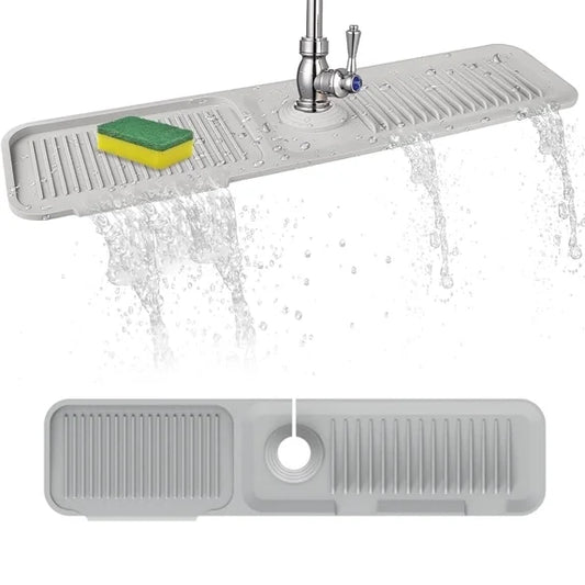 Kitchen Sink Splash Guard, 24" Silicone Faucet Splash Mat, Kitchen Sink Organizer, Gray