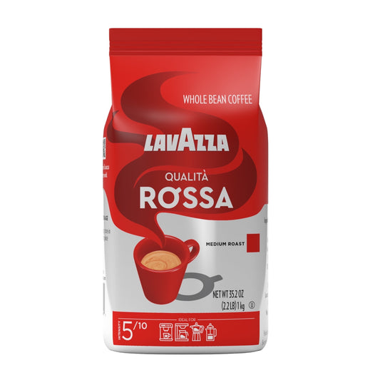 Lavazza Qualità Rossa Whole Bean Coffee - Velvety Medium Roast, Rich Chocolate Notes, Arabica & Robusta Blend, 2.2lb Bag