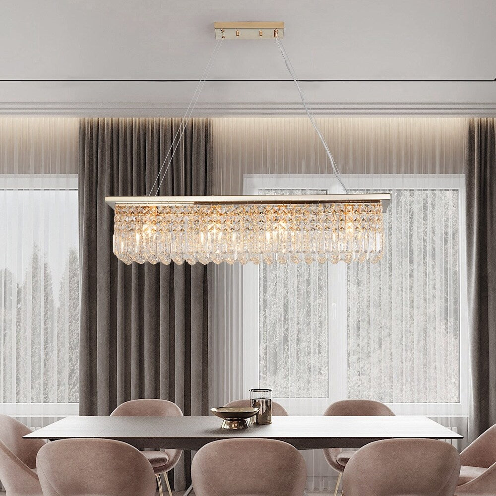 Elegant Crystal Chandelier Pendant Ceiling Light Fixture - Modern Raindrop Design for Dining Rooms & Kitchen Islands
