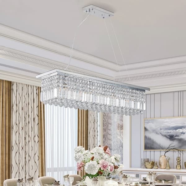 Elegant Crystal Chandelier Pendant Ceiling Light Fixture - Modern Raindrop Design for Dining Rooms & Kitchen Islands