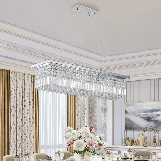 Elegant Crystal Chandelier Pendant Ceiling Light Fixture - Modern Raindrop Design for Dining Rooms & Kitchen Islands