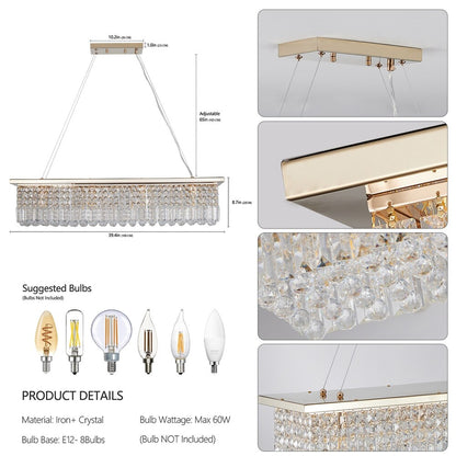 Elegant Crystal Chandelier Pendant Ceiling Light Fixture - Modern Raindrop Design for Dining Rooms & Kitchen Islands