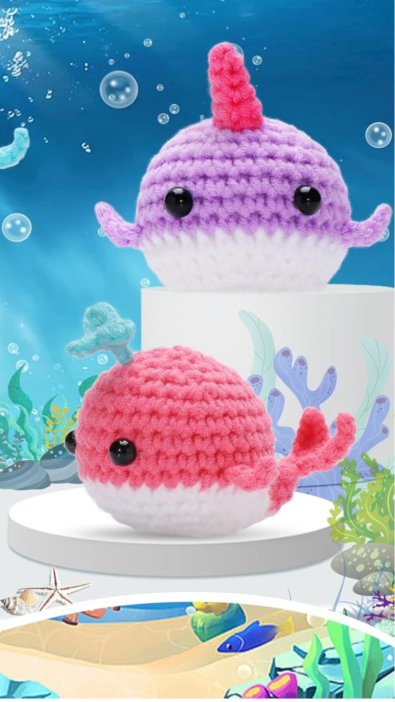 kgxulr Whale Crochet Kit – 2-Piece Beginner Set with Video & Colorful Yarn (Watermelon Red & Purple)