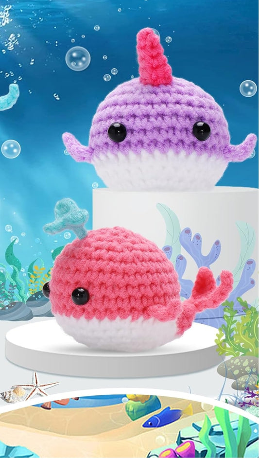kgxulr Whale Crochet Kit – 2-Piece Beginner Set with Video & Colorful Yarn (Watermelon Red & Purple)