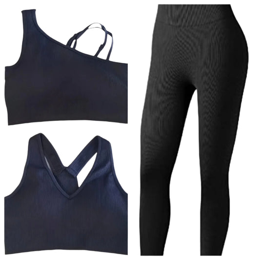 3 Piece Outfits Ribbed Seamless Exercise Scoop Neck Sports Size Small
