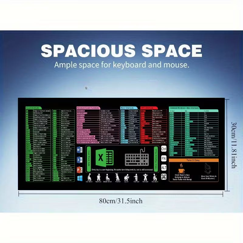 Excel Shortcut Desk Pad (31.5" x 11.8")