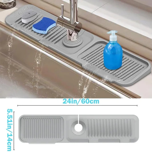 Kitchen Sink Splash Guard, 24" Silicone Faucet Splash Mat, Kitchen Sink Organizer, Gray