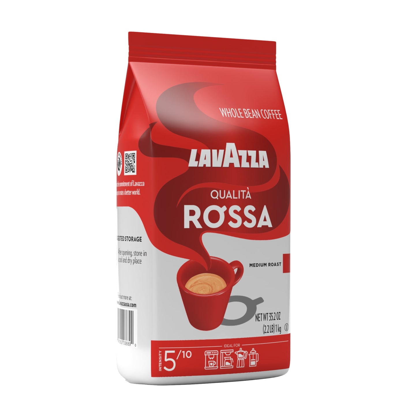 Lavazza Qualità Rossa Whole Bean Coffee - Velvety Medium Roast, Rich Chocolate Notes, Arabica & Robusta Blend, 2.2lb Bag