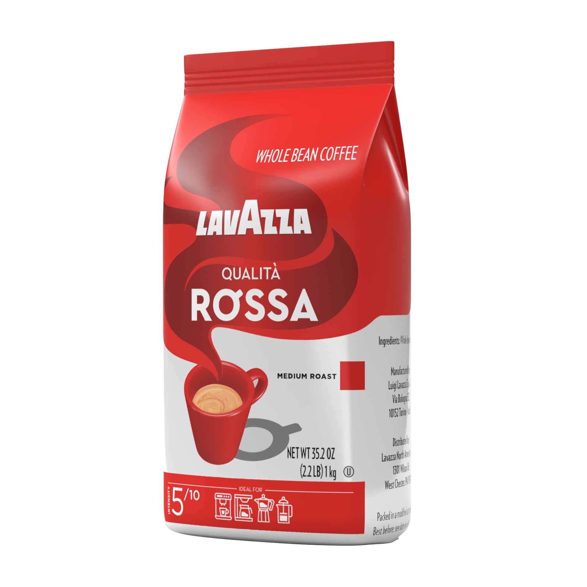 Lavazza Qualità Rossa Whole Bean Coffee - Velvety Medium Roast, Rich Chocolate Notes, Arabica & Robusta Blend, 2.2lb Bag