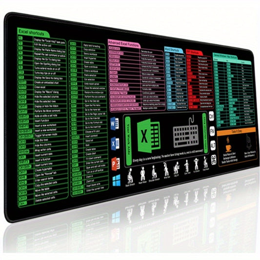Large Office Shortcut Keys Mouse Pad, Excel Sheet Desk Pad Contains 5 Major Function Modules and Common Functions Mouse Pad, Gaming Desk Mat for Keyboard, Computer Mat with Excel Shortcuts