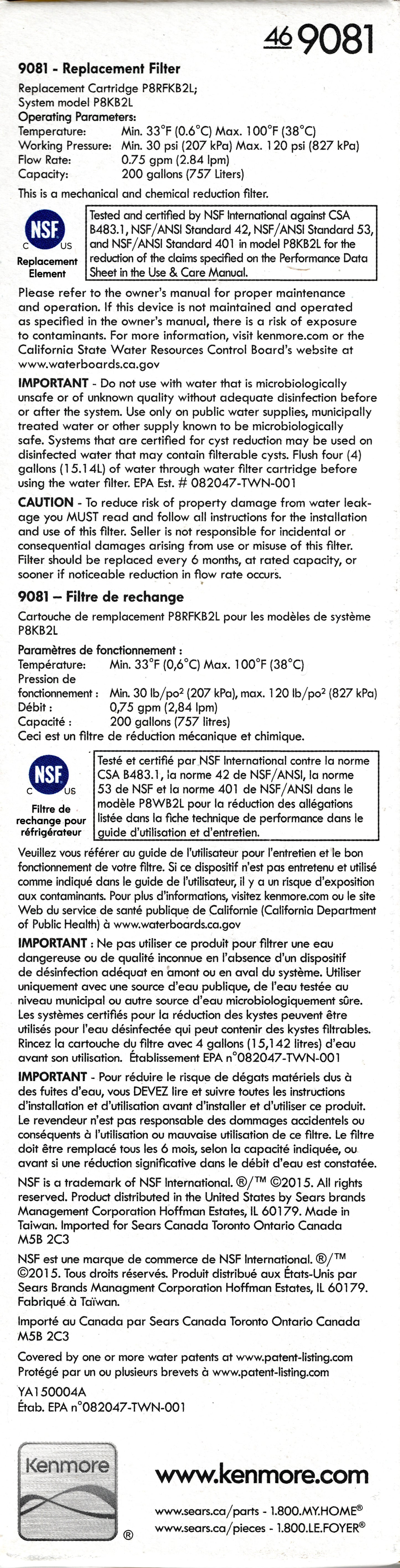 2 Pack Kenmore Elite Refrigerator Water Filter - Pure & Refreshing Water, White