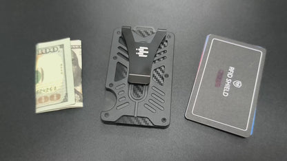 Elilier Sleek Minimalist Black Aluminum Wallet  Card Holder with Cash Clip.